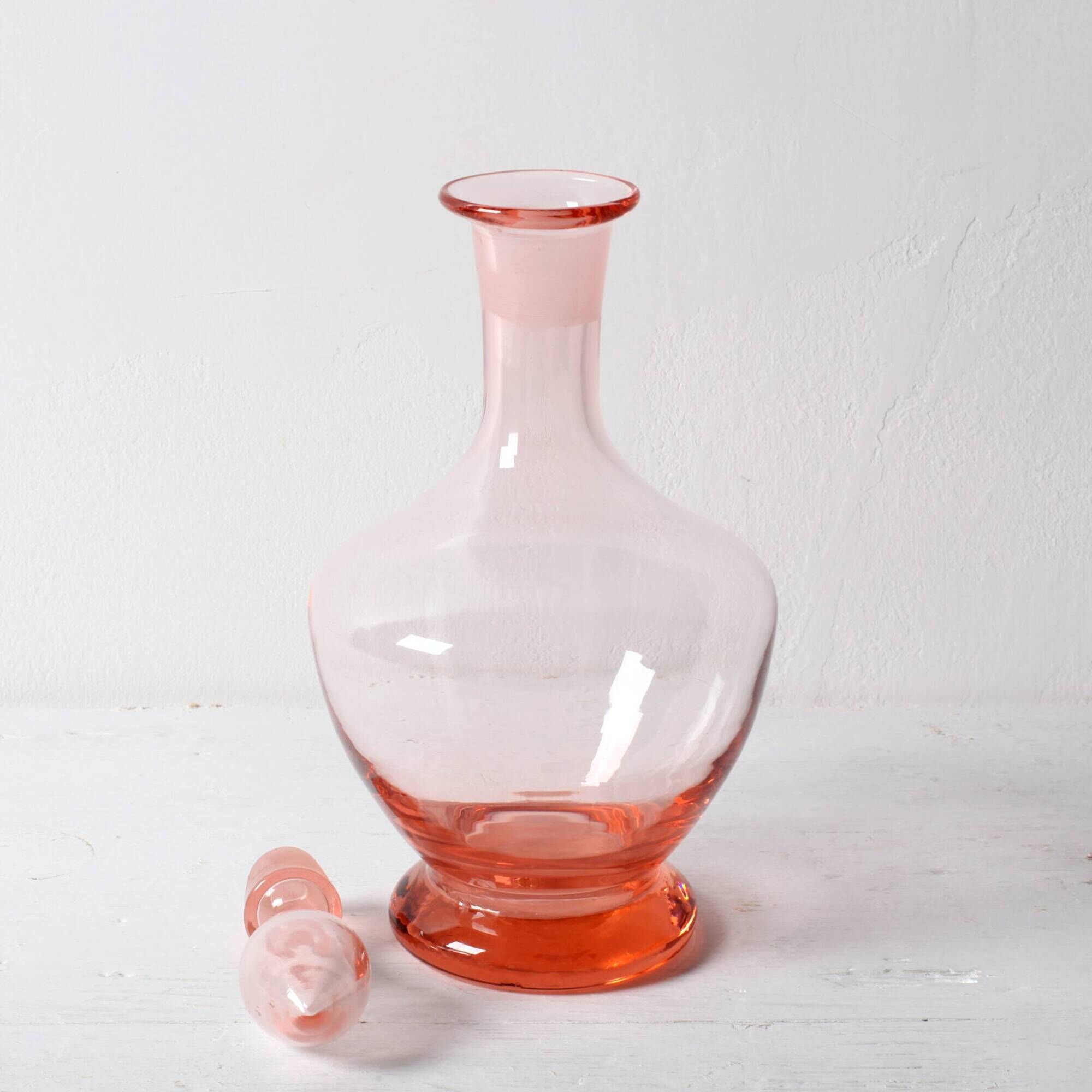 Pair of Rare Vintage Pink Glass Decanters / Empoli / Italy / 1930s