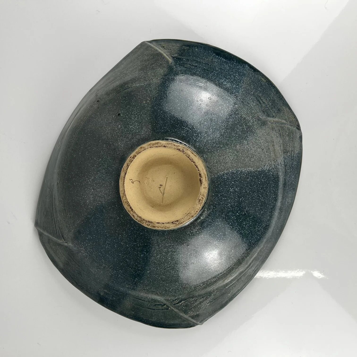 Glazed ceramic bowl in dark blue/green by Pierre Baey, 1960