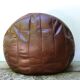 Pouf rond en patchwork de cuir marron foncé, années 70