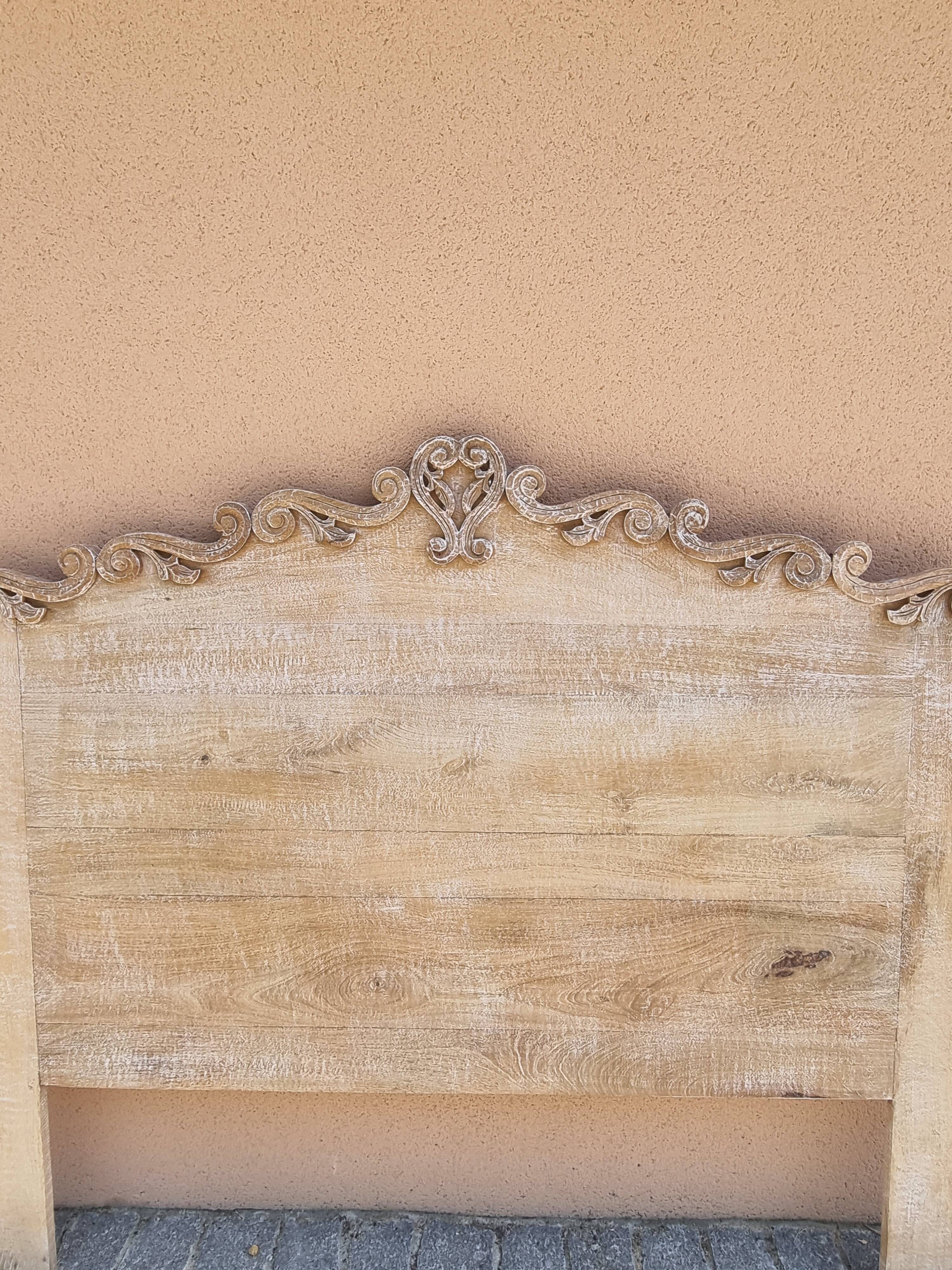 White cerused mango wood headboard