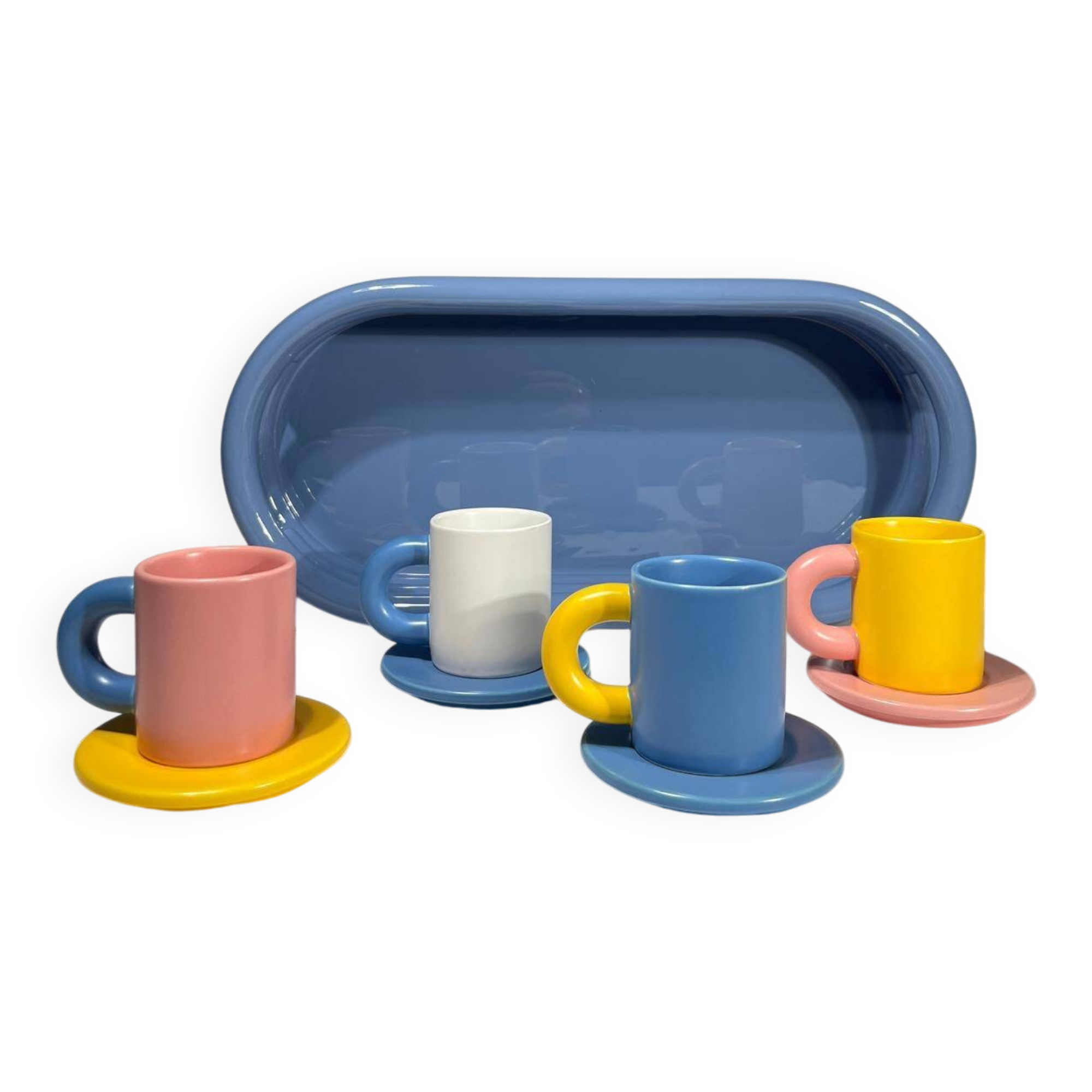 Axel Chay blue tray, cups and saucers