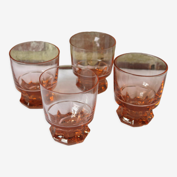 4 verres à apéritif/digestif vintage en verre rose