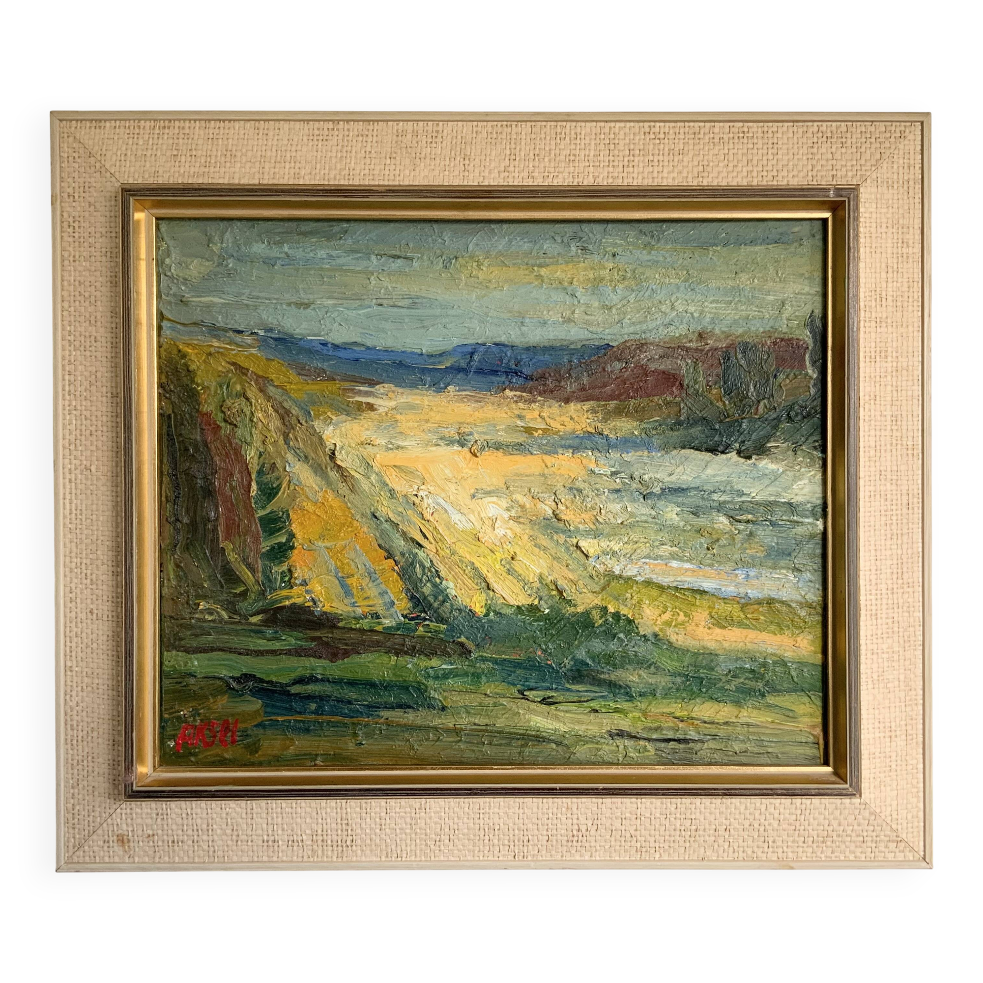 Vintage Modernists Oil Painting Autumn Landscape by Aksel 1960s