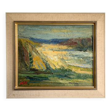 Vintage Modernists Oil Painting Autumn Landscape by Aksel 1960s