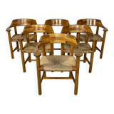 1970s Set of 6 Vintage Pine Dining Armchairs by Rainer Daumiller