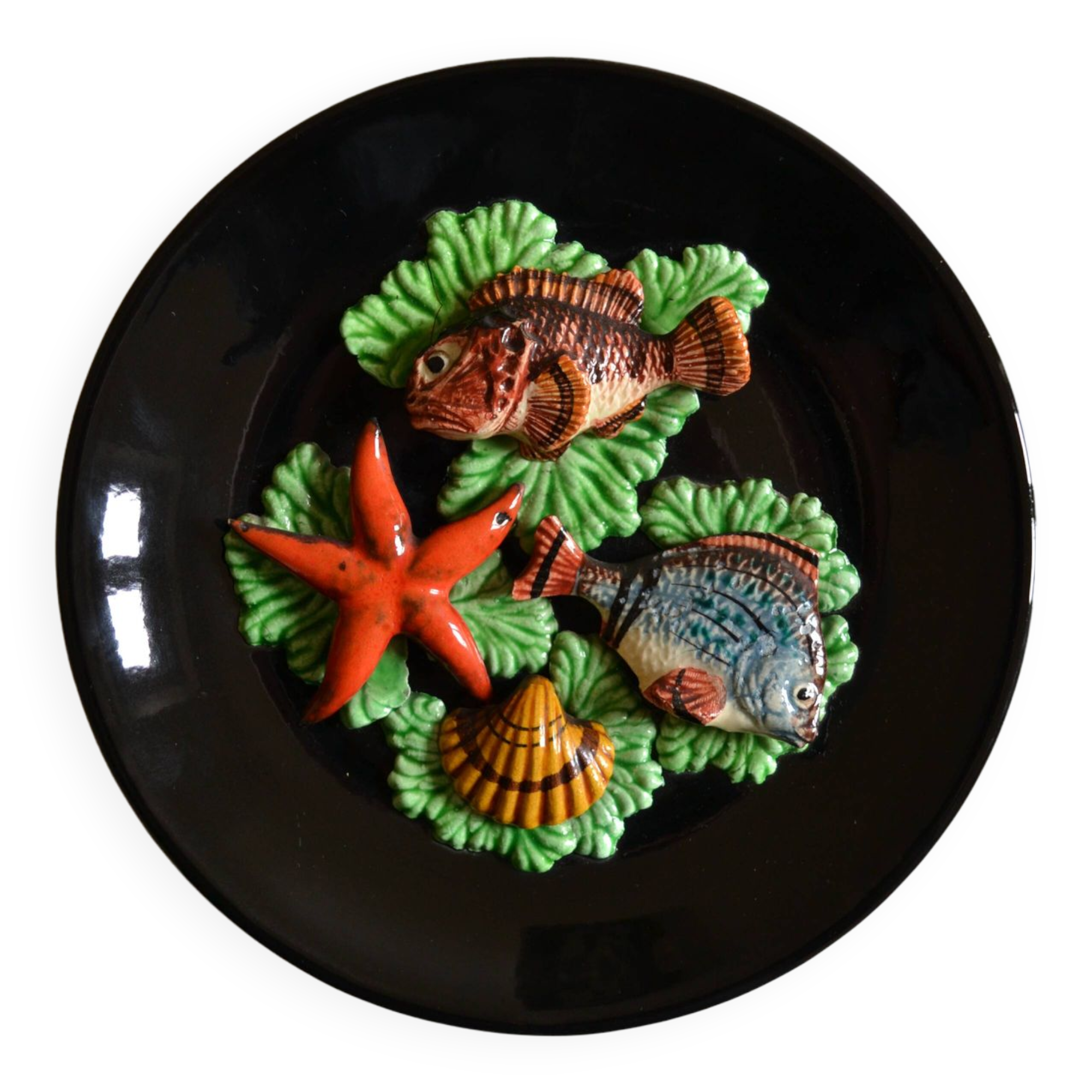 Assiette decor poissons vallauris annees 60