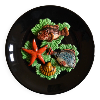 Assiette decor poissons vallauris annees 60