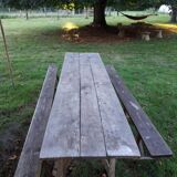 Ensemble vintage guinguette table avec 2 bancs
