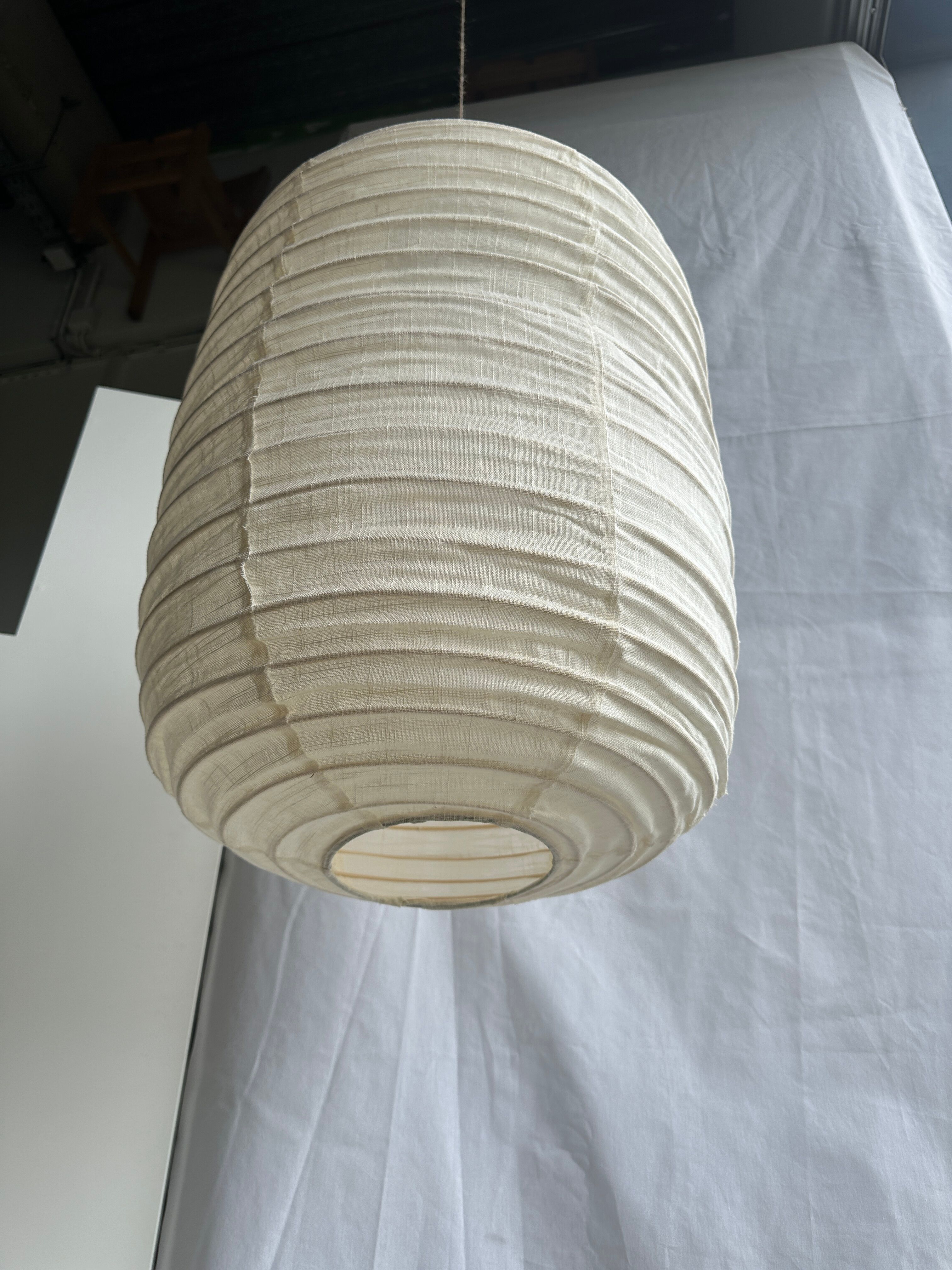 Suspension in rattan and natural japanese linen lantern shape h70 d50
