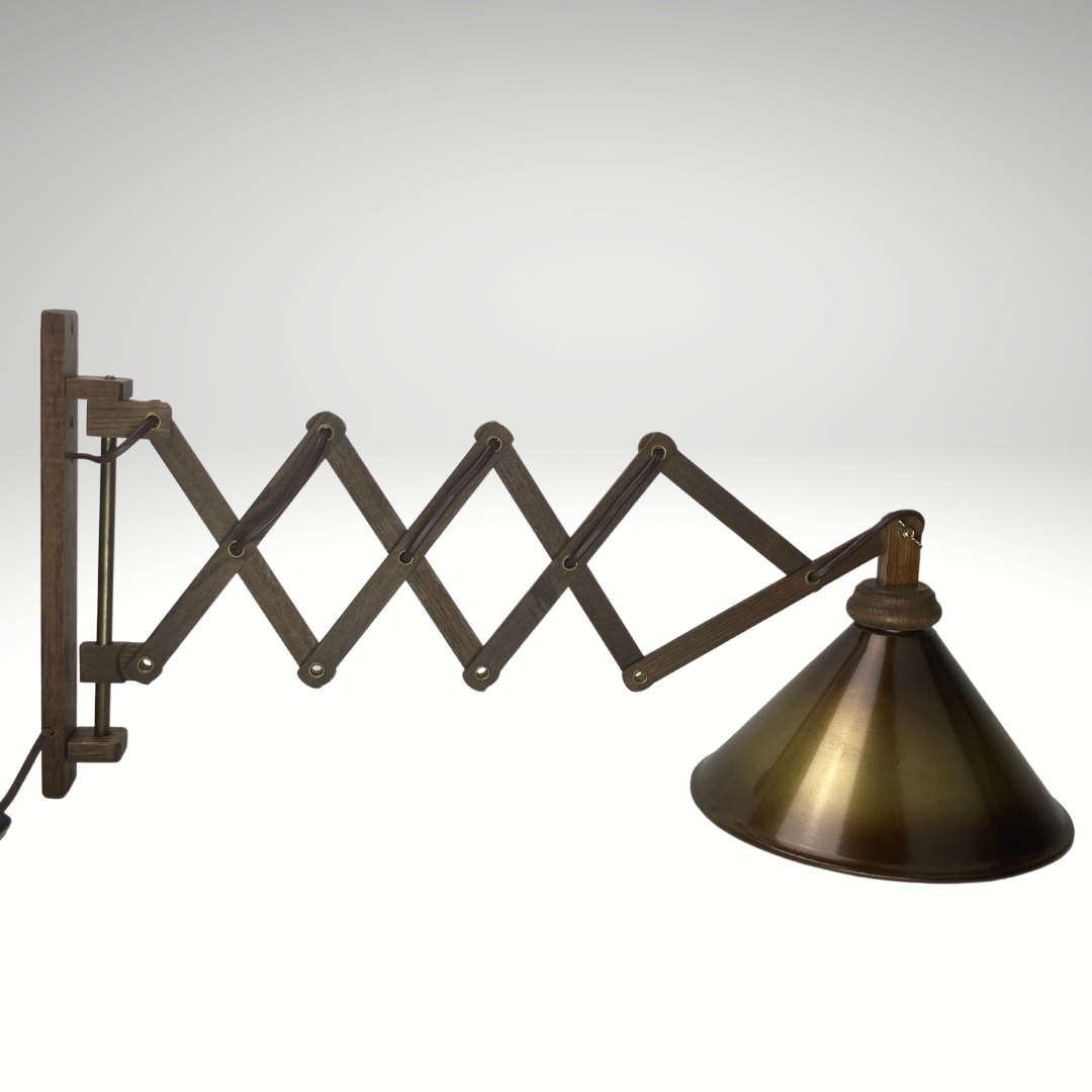 Midcentury wood and brass scissor wall lamp, Dutch 1960s