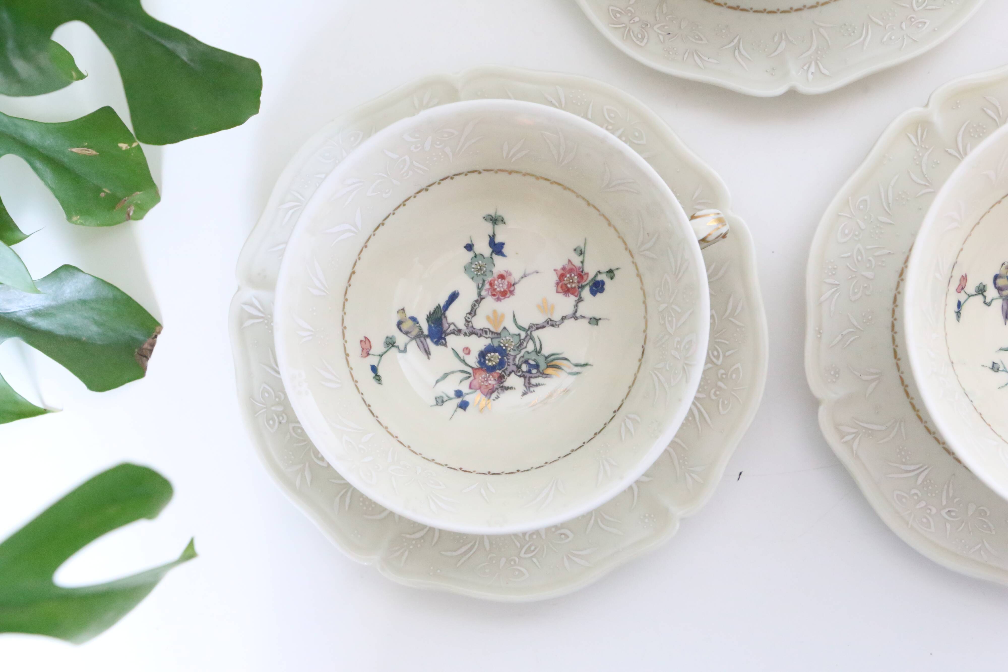 Set of 4 tea cups, porcelain Old Royal Factory of Limoges, Vintage