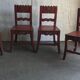Lot de 4 chaises anciennes en bois peint marron pour salle à manger, décor floral peint main