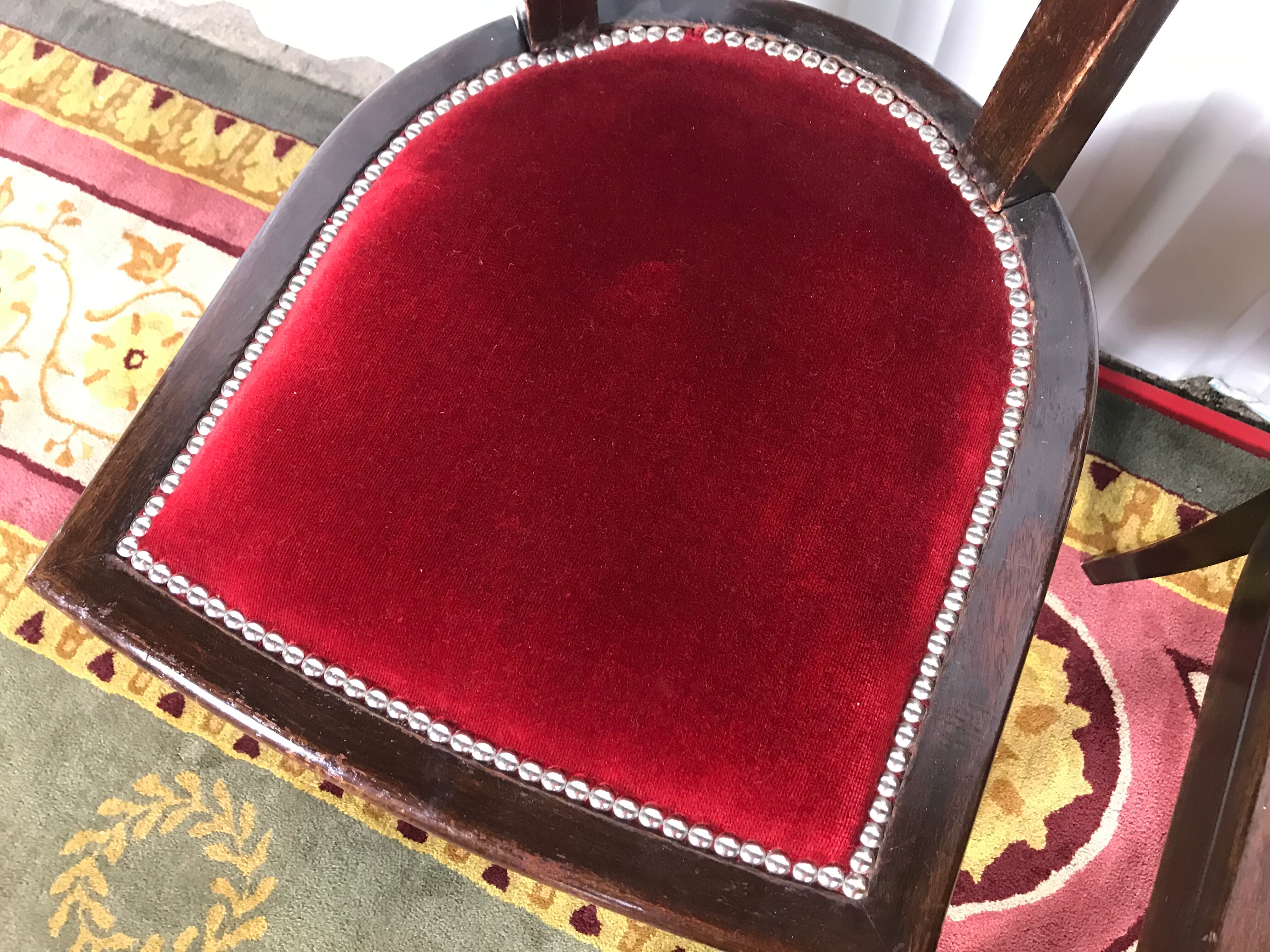 Pair of age Art Deco red velvet chairs