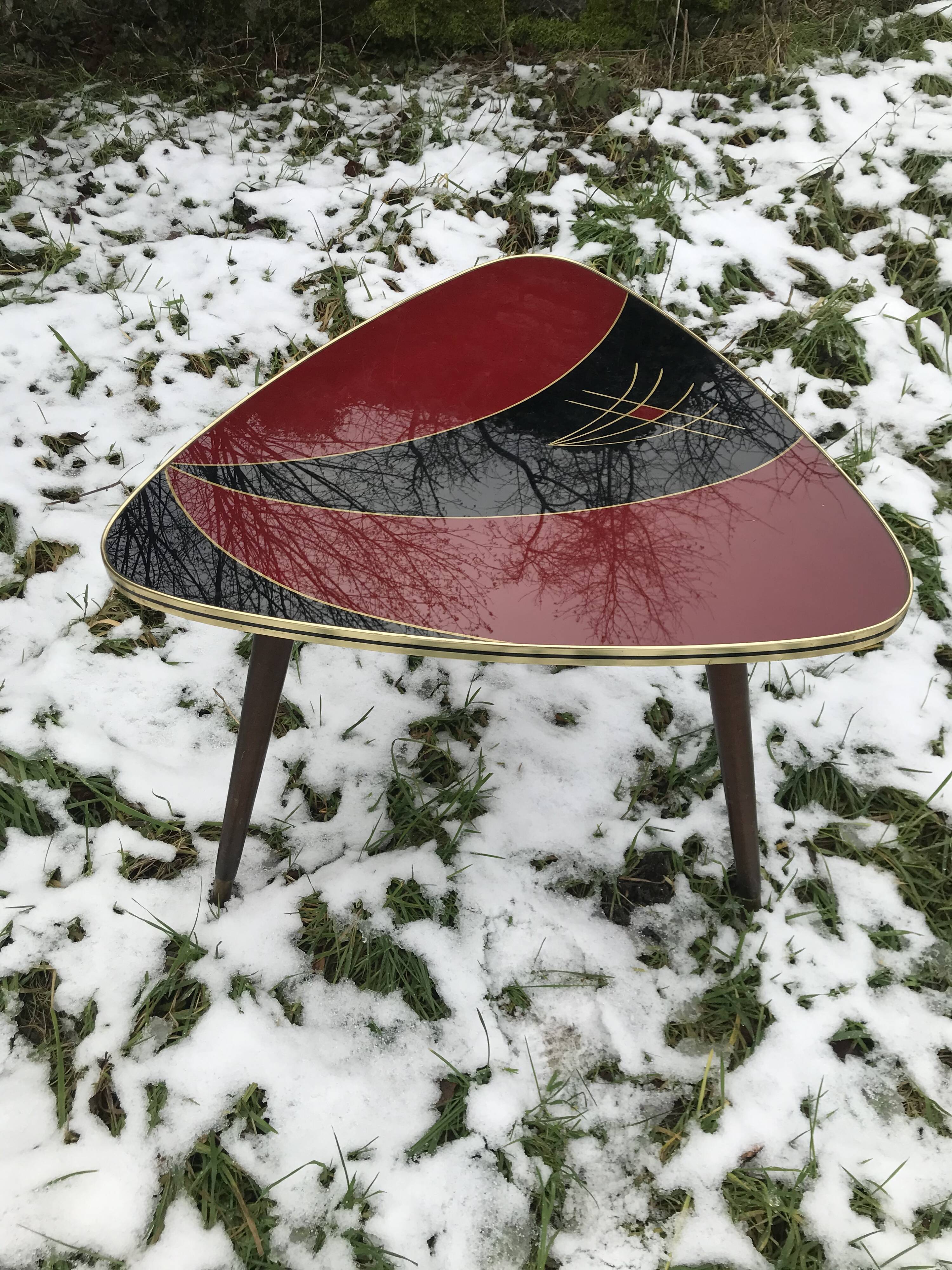 Tripod tripod triangular tray table in vintage glass 50/60s