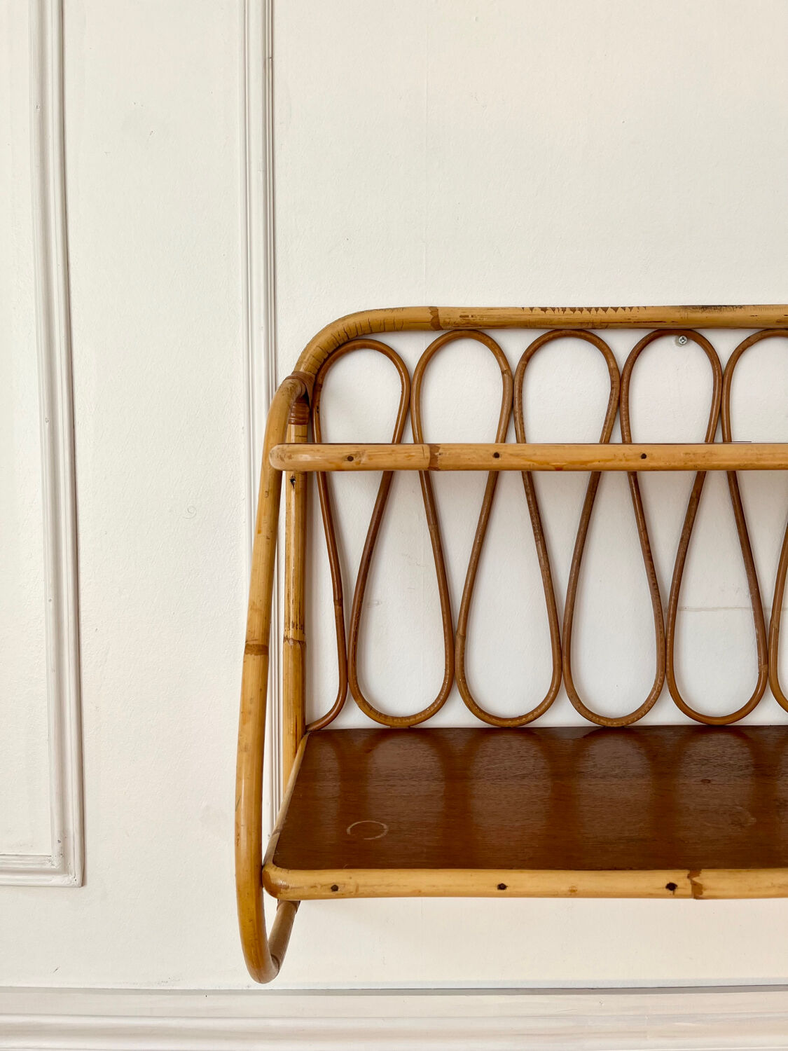 Vintage rattan wall shelf