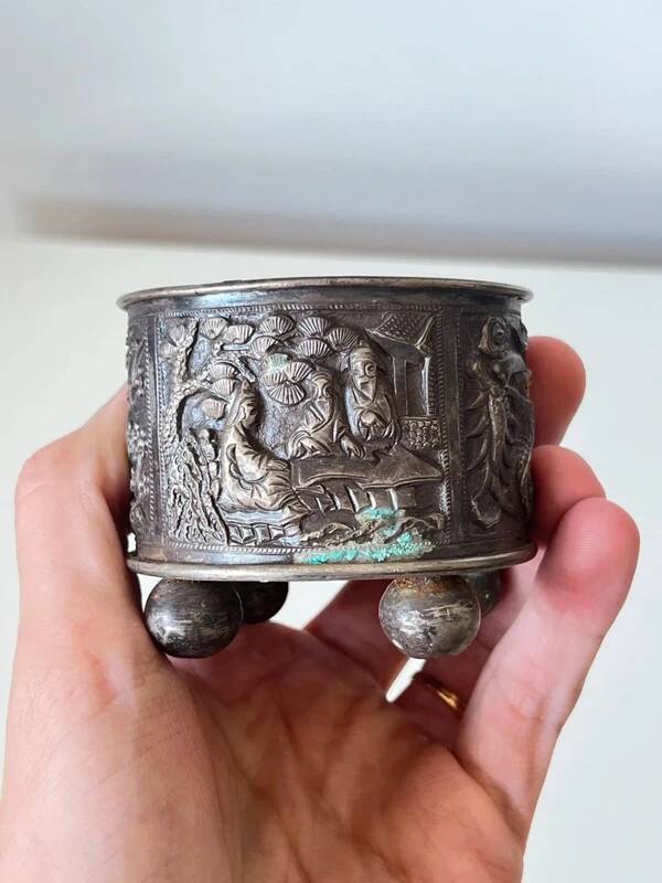 Antique silver-plated metal jewelry box – South Asian crafts – circa 1950