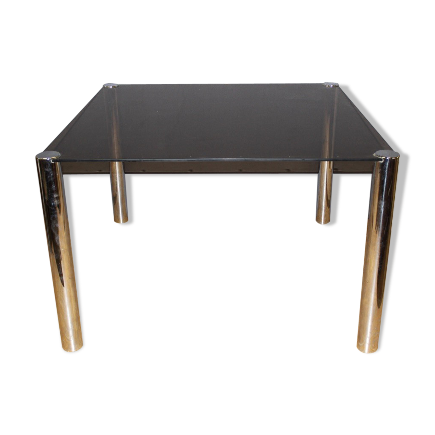 Chrome dining table and 1970 grey smoked glass
