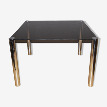 Chrome dining table and 1970 grey smoked glass