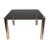 Table de salle à manger en chrome et verre fumé gris 1970