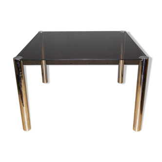 Chrome dining table and 1970 grey smoked glass