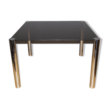 Chrome dining table and 1970 grey smoked glass