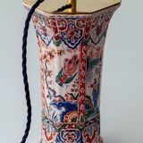 Chinese-style table lamp, French earthenware ceramic in Delft style, 1900s.