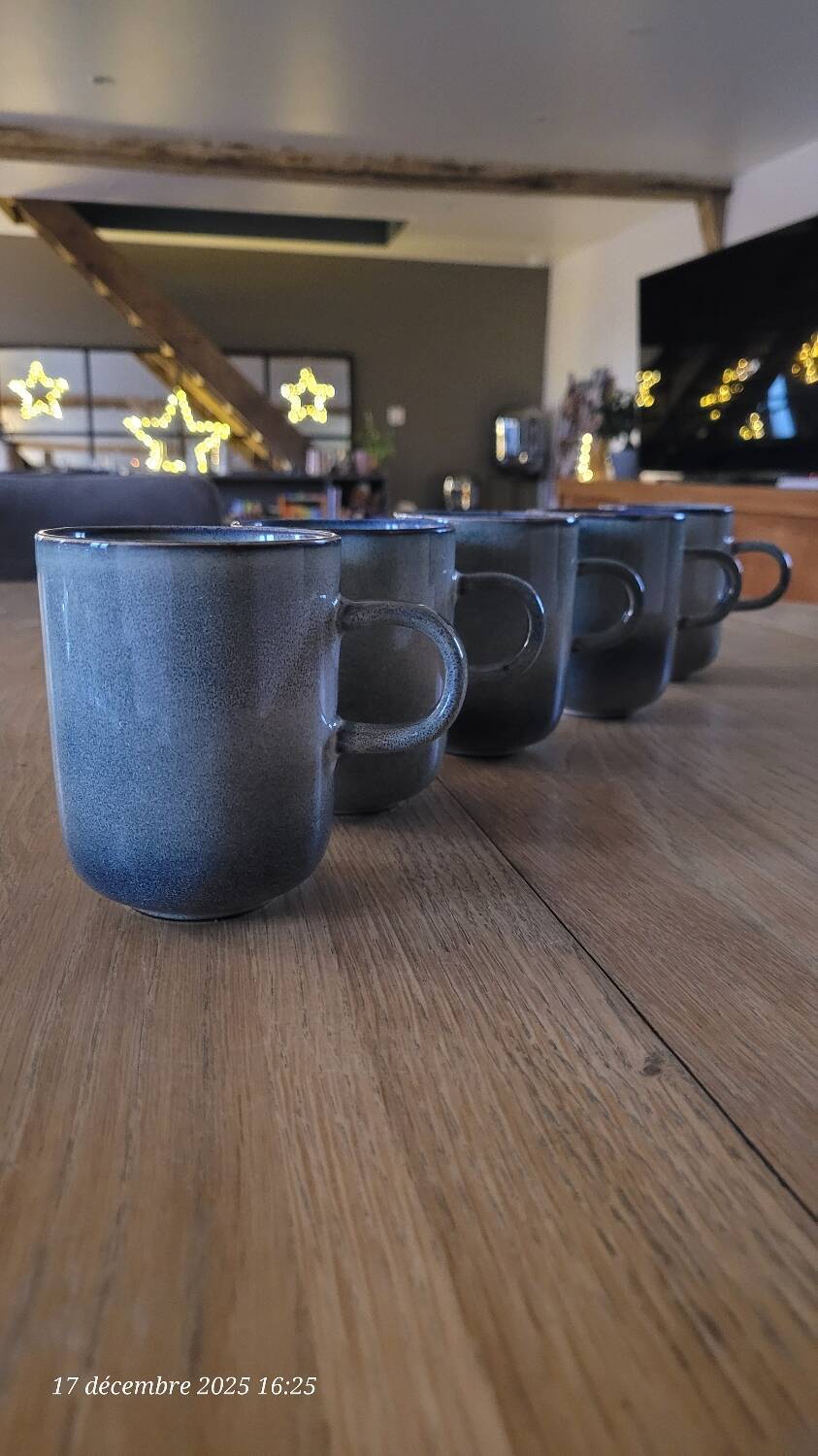 5 mugs bleu/gris