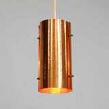 Two 50s tube pendant lamps consisting of two screwed-together copper bowls