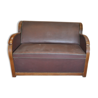 Sofa bed 50s brown skai