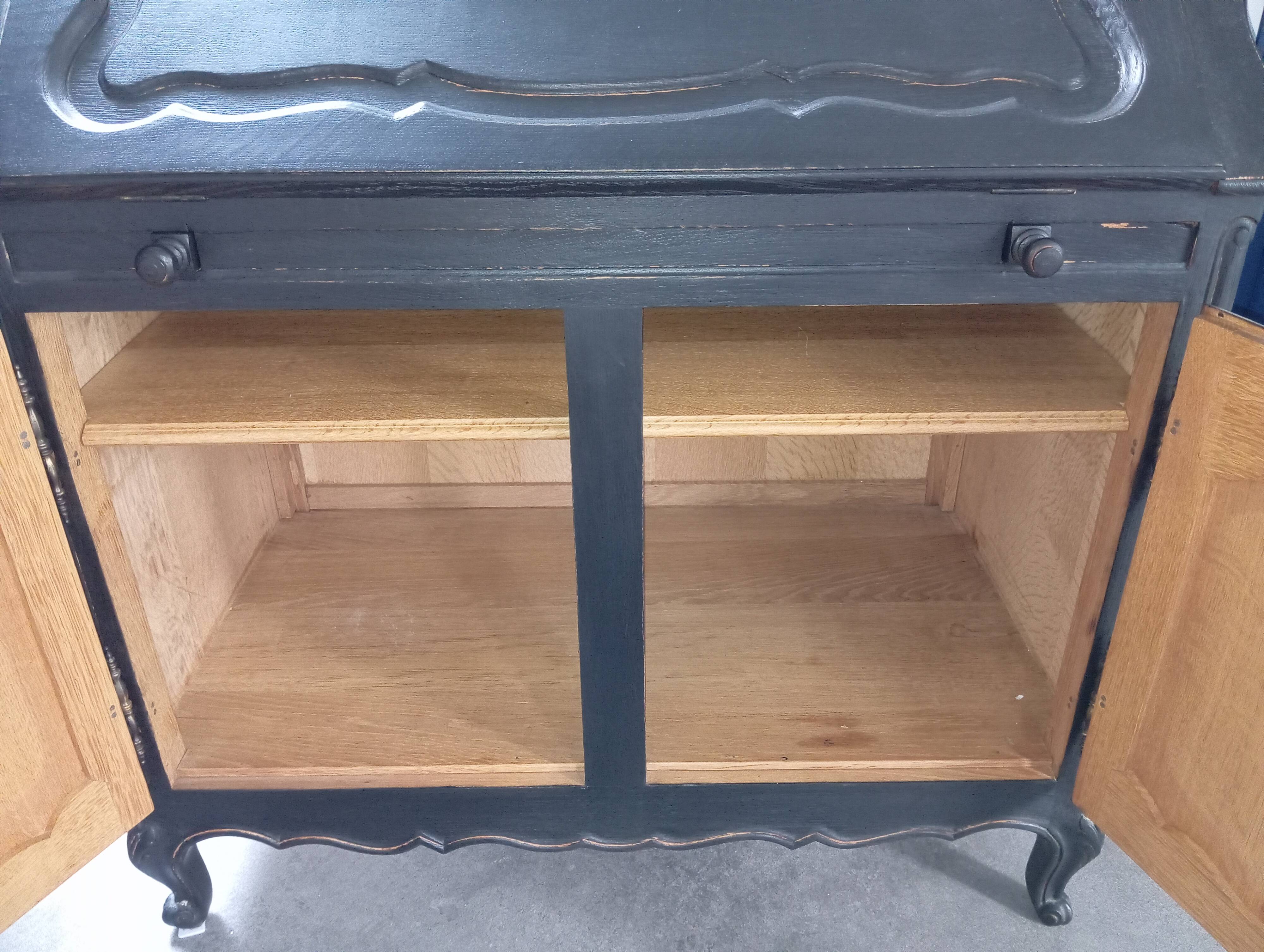 Black redesigned donkey-back style secretary desk