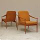 Pair of Czech armchairs in mustard flecked fabric, 1960.