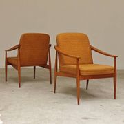 Pair of Czech armchairs in mustard flecked fabric, 1960.