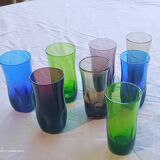 8 verres à liqueur, verre fumé, verrerie de Portieux, 1970's