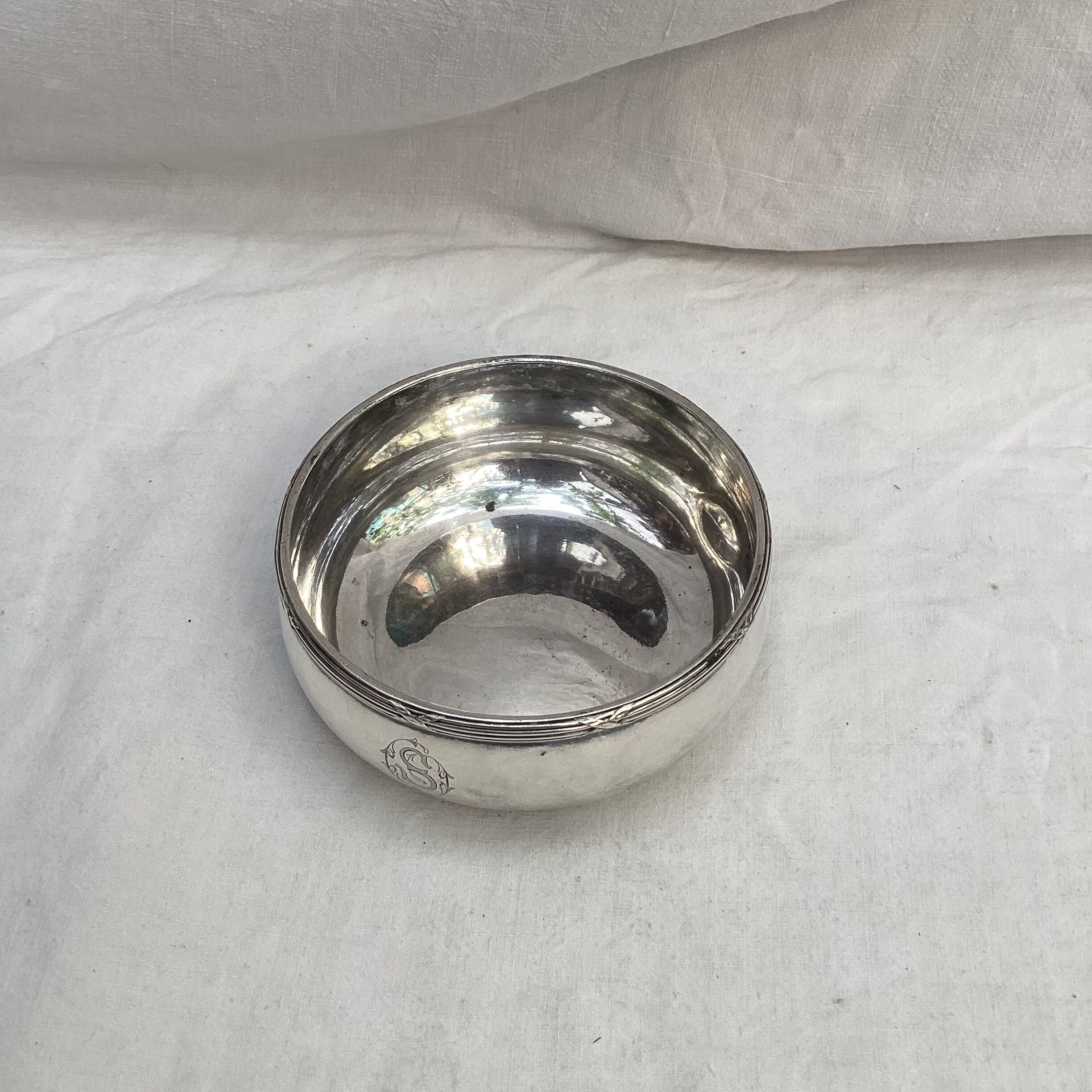 Old white silver metal cup Christofle numbered dimension