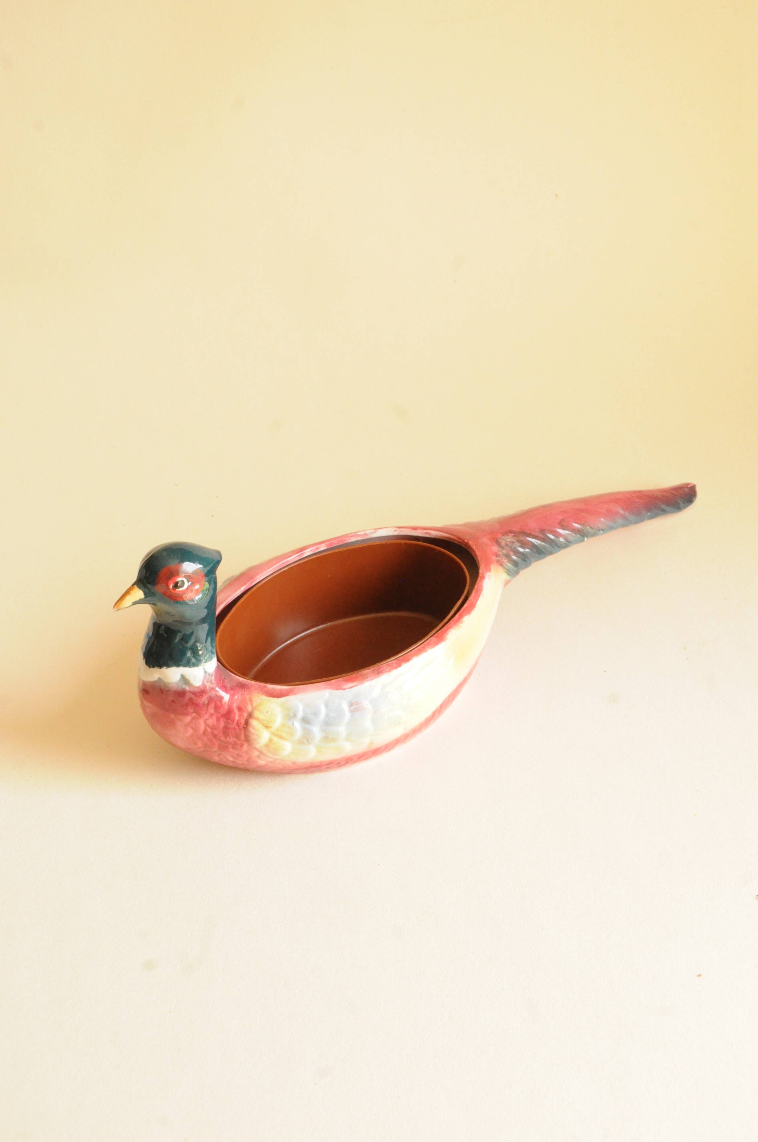 Cache pot - Jardinière Faisan en Faïence — Barbotine Animalière Polychrome