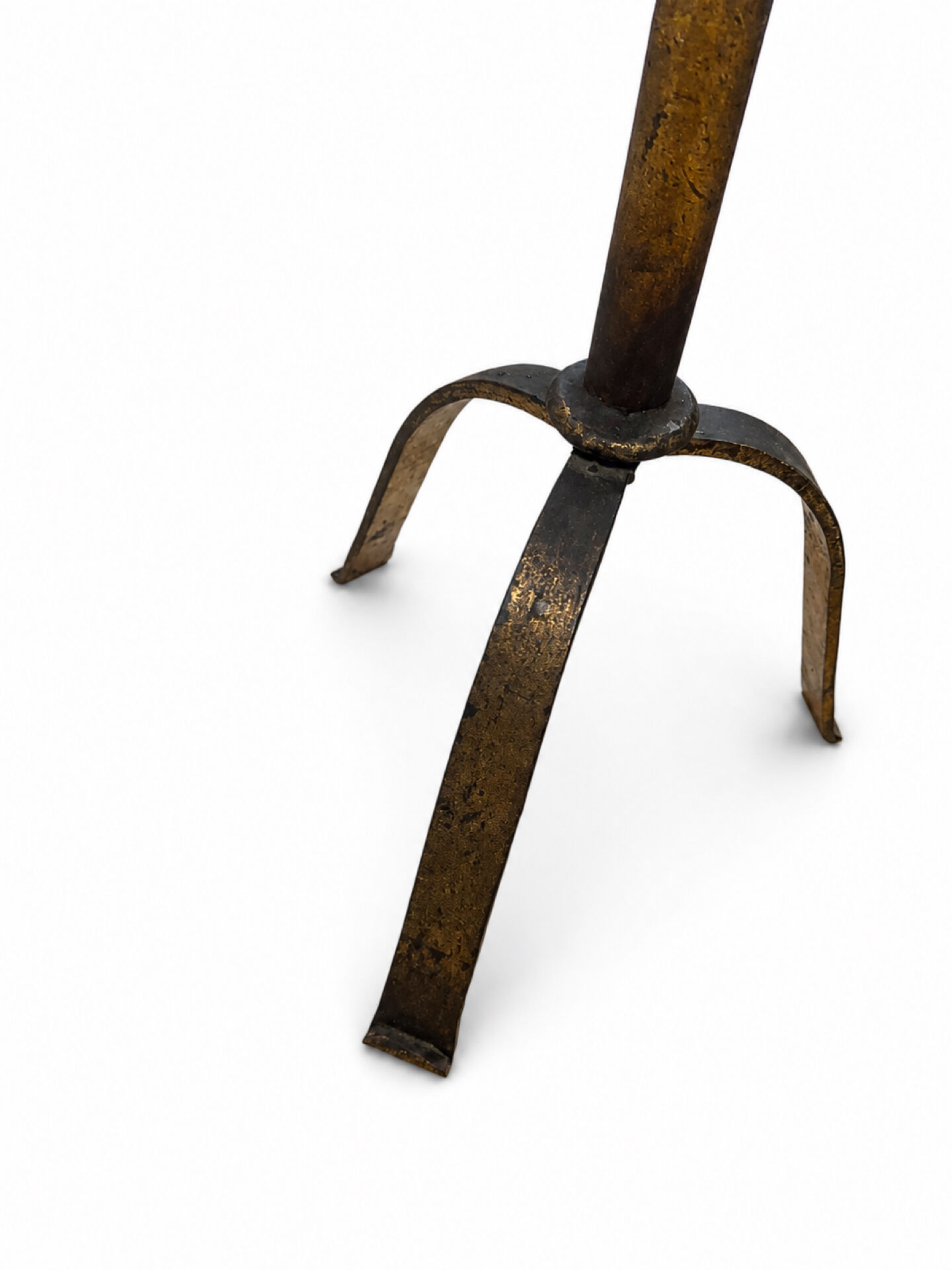 Large Mid-Century Brutalist 5-Arm Gilt Iron Candelabra 55cm