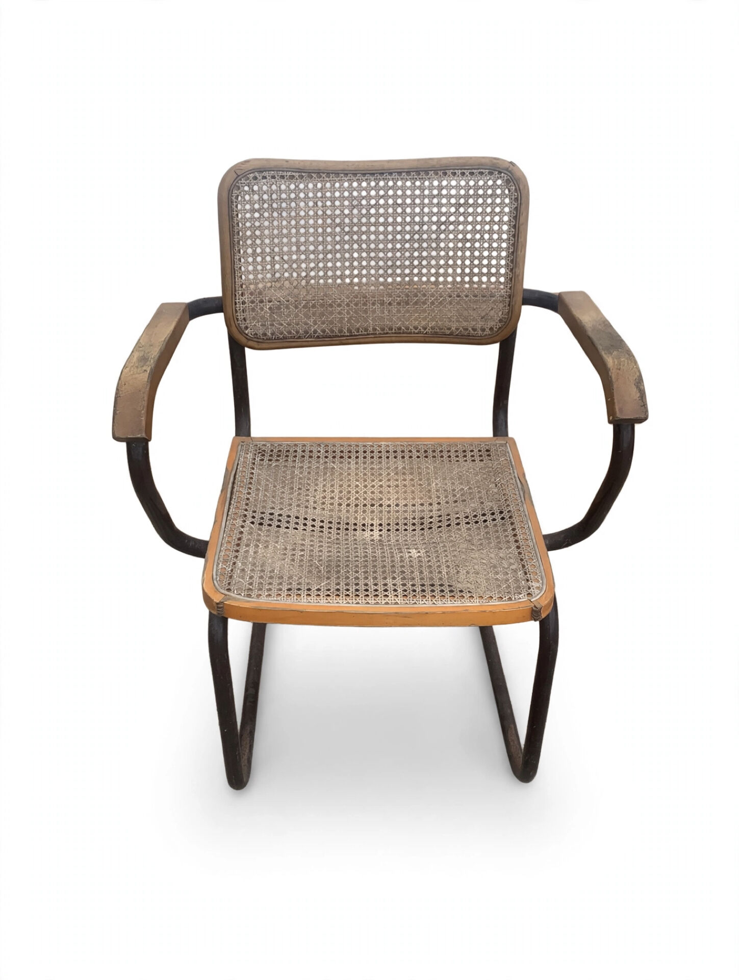 Fauteuil cantilever 1950s fer massif et cannage - Proto Cesca - La mam