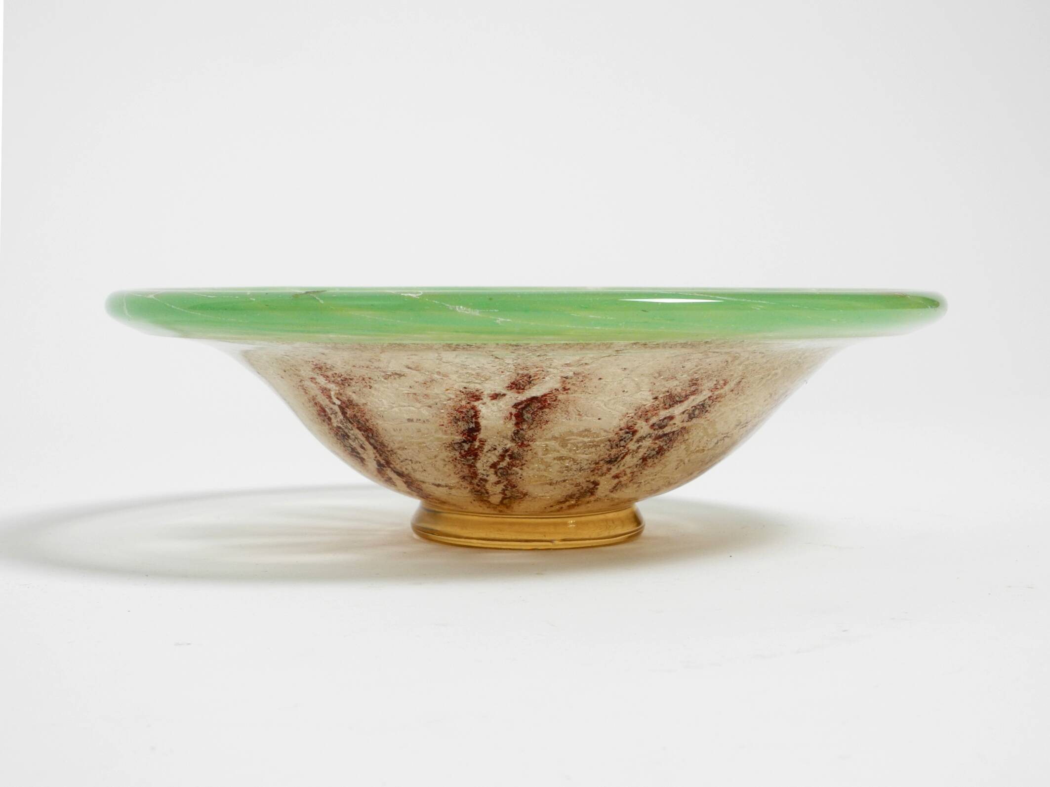 Three large colored 1930s glass bowls by Karl Wiedmann for WMF Ikora