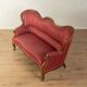 Biedermeier salon bench with raspberry red striped upholstery
