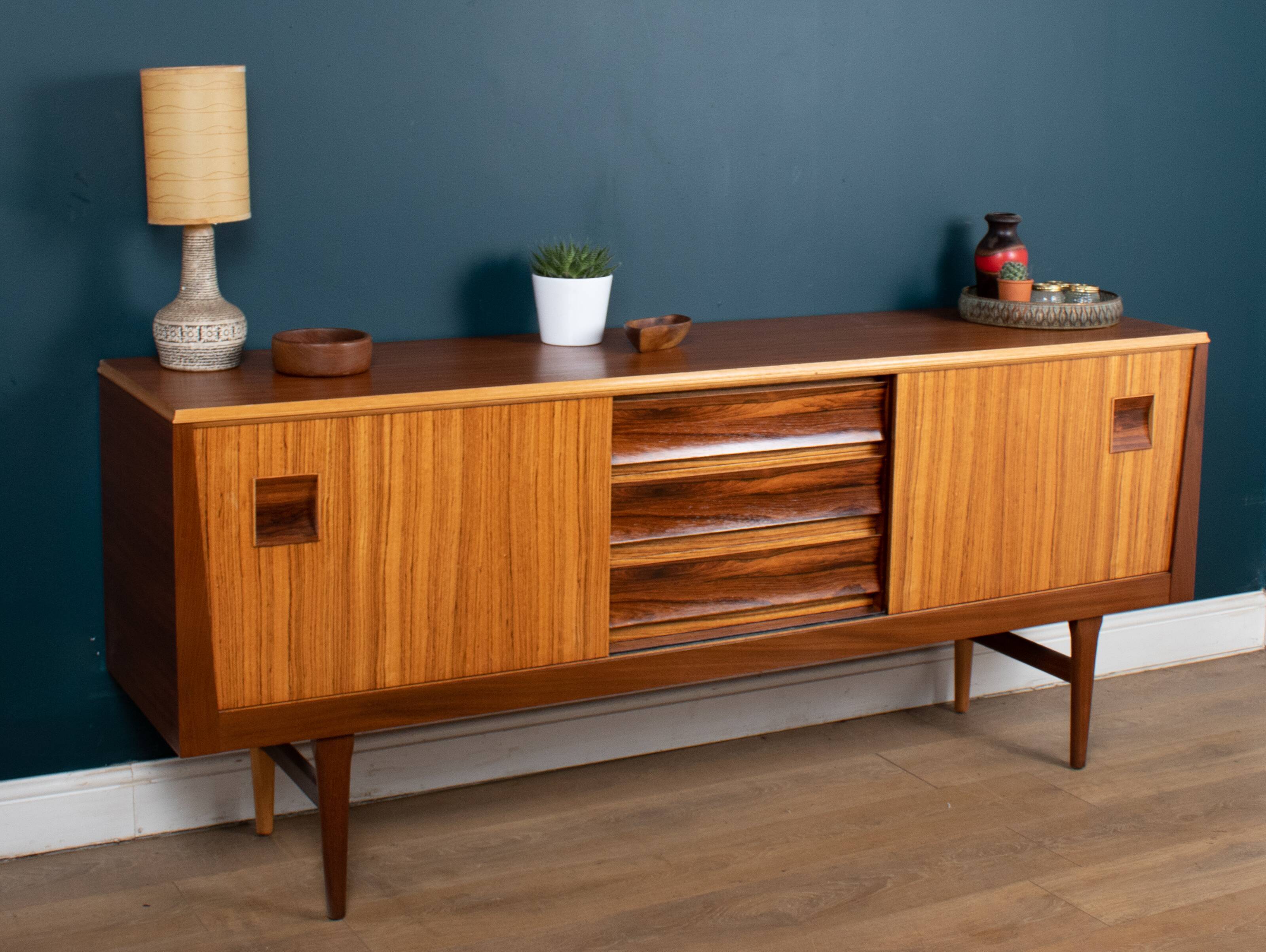Retro 1960s long zebrano & rosewood sideboard by elliots of newbury eon