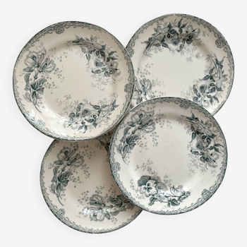 4 assiettes plates en terre de fer fleurs pensées Le Forezien Au Grand Dépôt