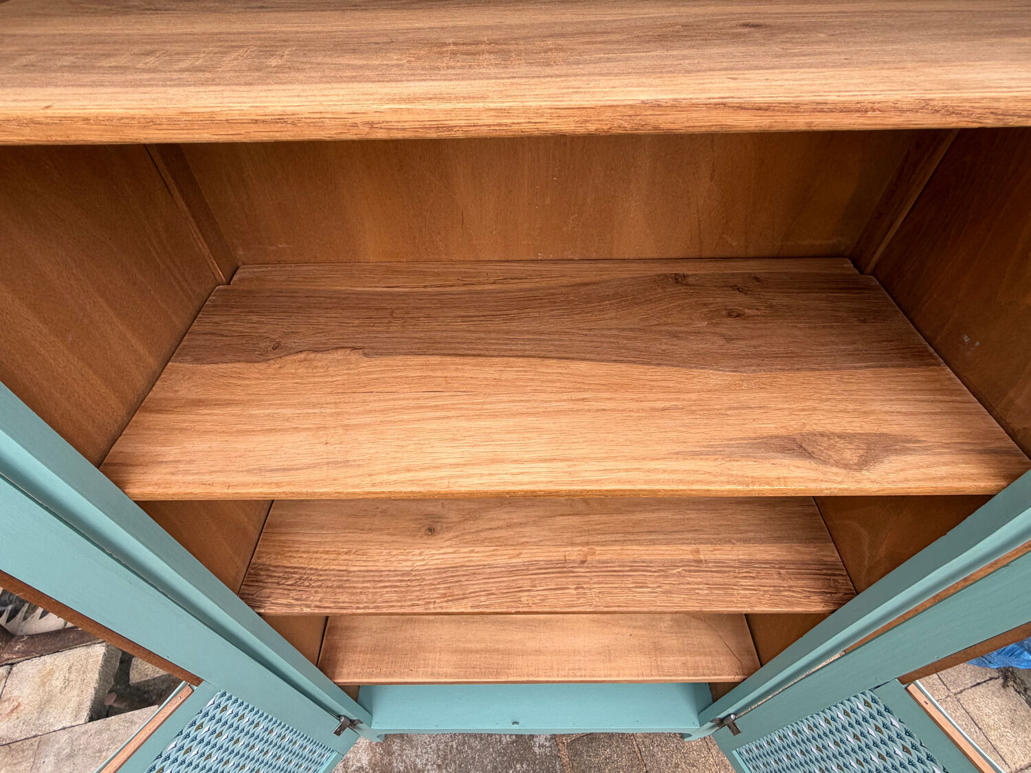 Vintage grey-green glass cabinet from the 1960s.