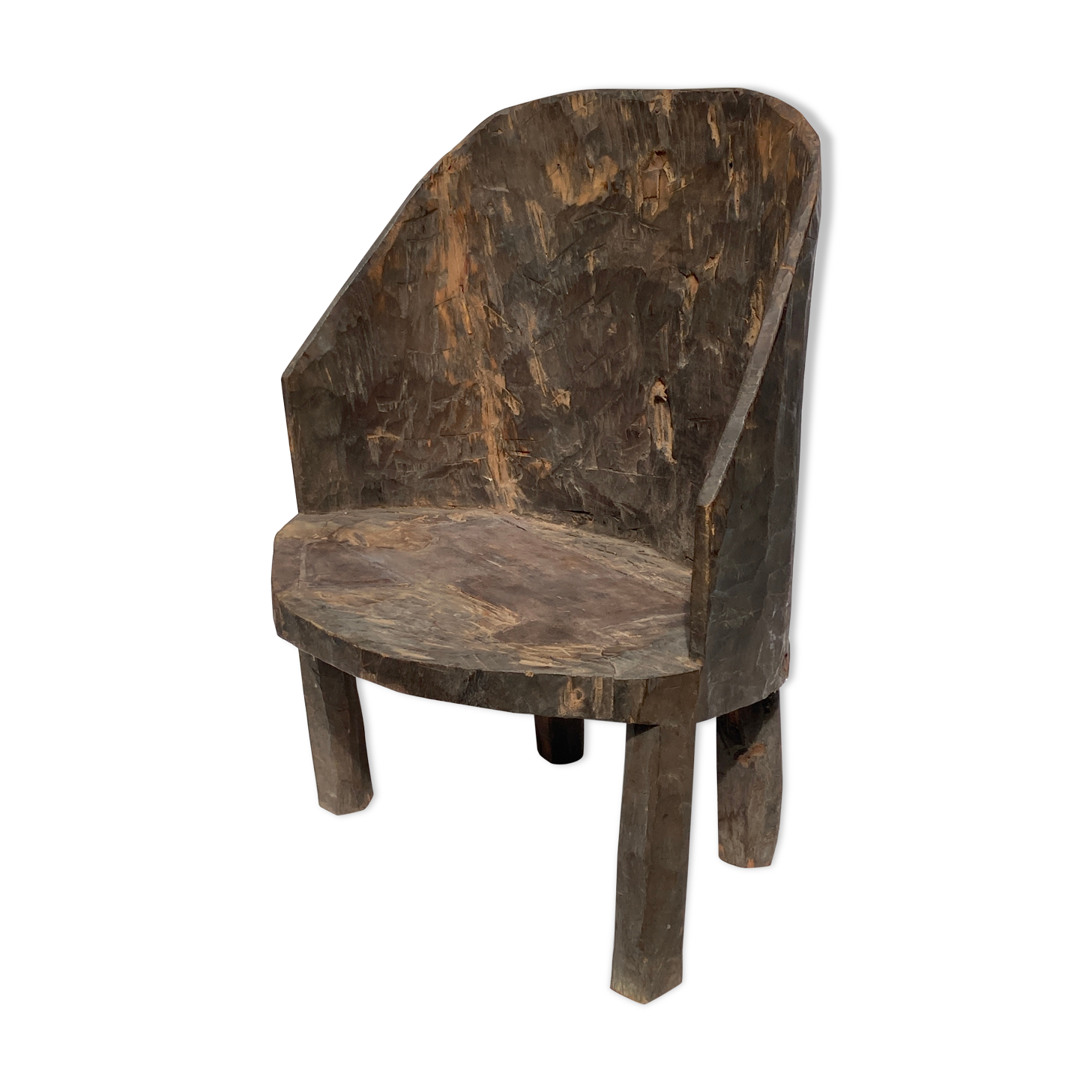 Hand Carved Solid Wood Wabi Sabi Indian Tribal Chair Selency