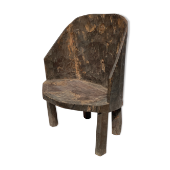 Hand carved solid wood wabi sabi Indian tribal chair