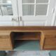 Console made with some old walnut elements. Unique smoky green piece.