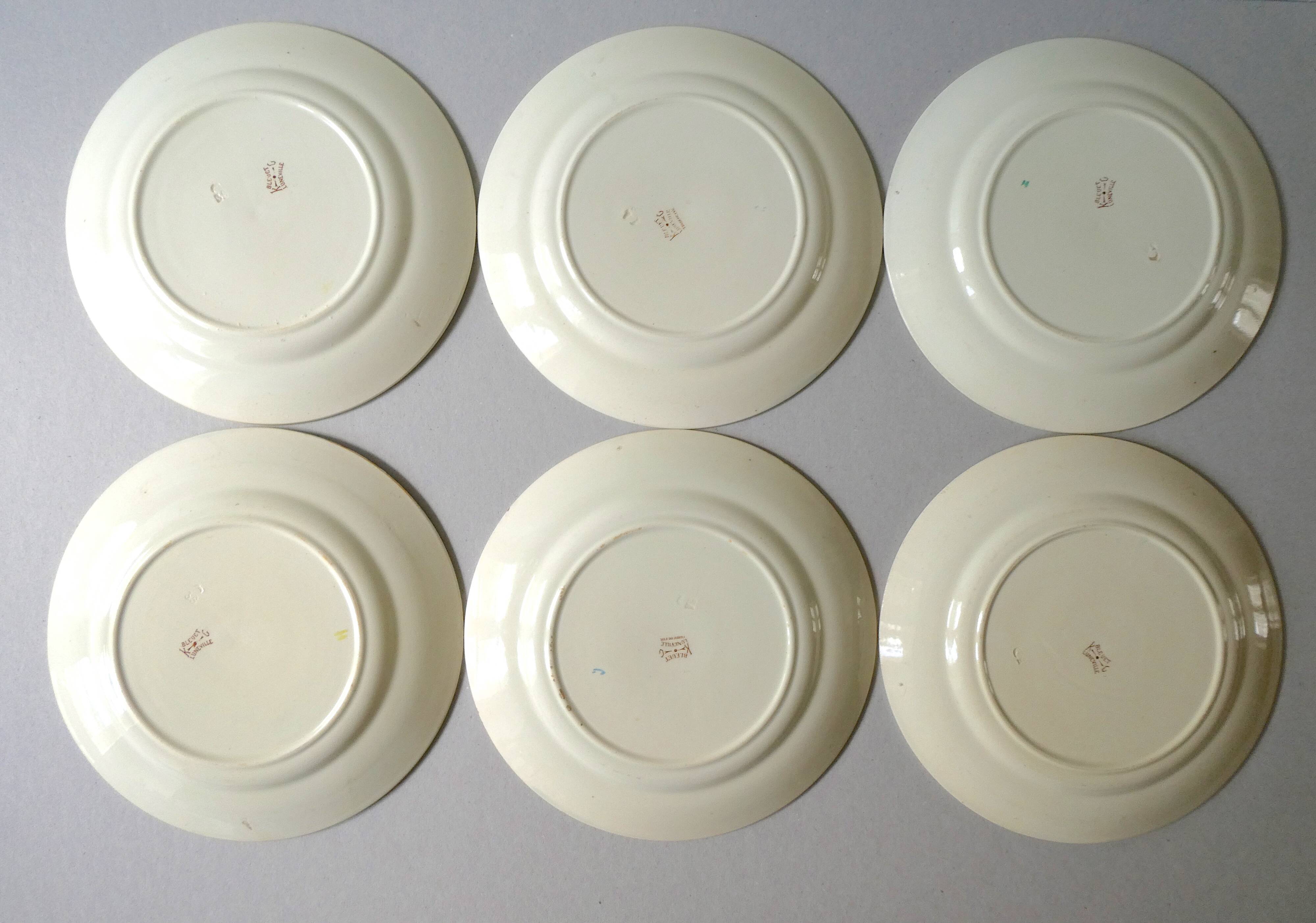 Set of 6 plates Blueberry decor Luneville France, 1900