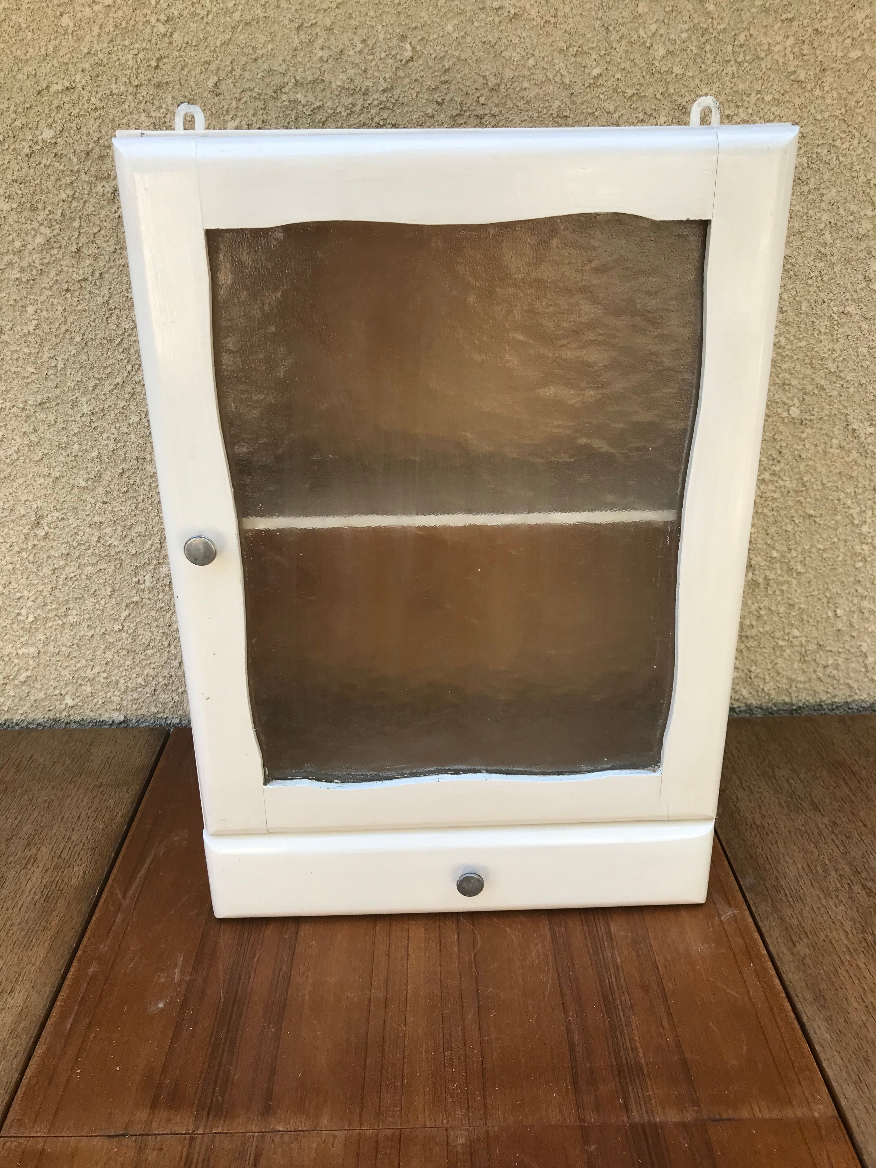 Old-wood white glass door -50s vintage drawer
