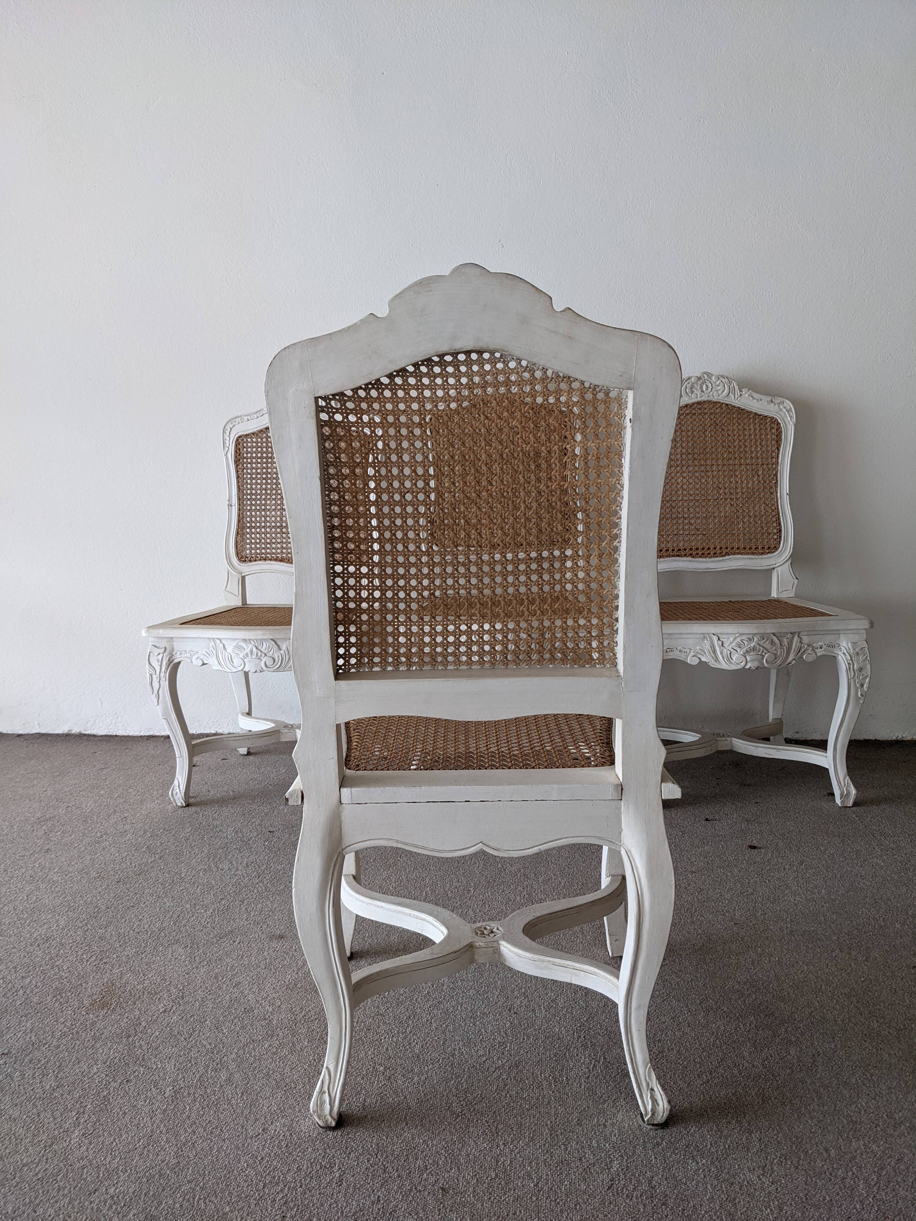 4 cannate chairs in patinated wood