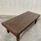 Table en bois sculptée style afro plateau en verre