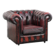 Cowhide leather English chesterfield armchair on wheels